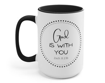 Dios está contigo, Zacarías 8:23, taza de la biblia, tazas inspiradoras, taza de cuidado personal, versos de tazas, tazas de la biblia para regalos, tazas minimalistas