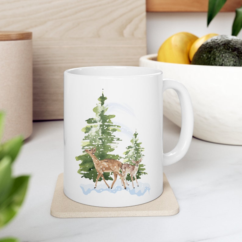 Doe & Fawn in the Snow Mug, Winter Woodland Wonderland Series