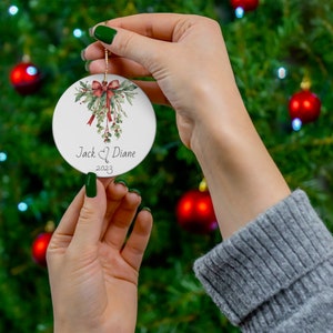 Custom Christmas ornament with mistletoe, Couples Christmas Ornament, custom name mistletoe, Mr. and Mrs. Christmas Ornament,first Christmas