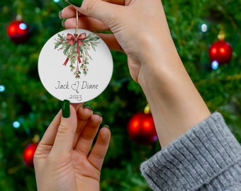 Custom Christmas ornament with mistletoe, Couples Christmas Ornament, custom name mistletoe, Mr. and Mrs. Christmas Ornament,first Christmas
