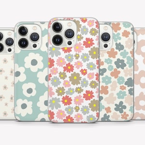 Retro Pastel Flower Phone Case Floral Cover for iPhone 15 14 13 12 Pro 11 XR SE, Samsung S23 S22 A73 A53 A13 A14 S21 Fe S20, Pixel 8 7 6A