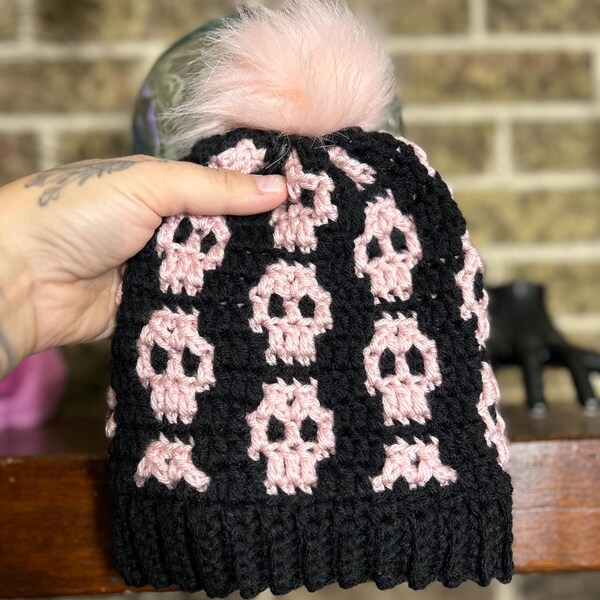 Gorro de calavera, gorro de crochet con calavera envolvente