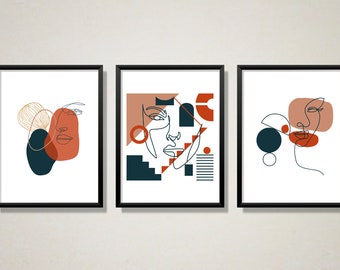 Trendy Modern Bohemian Line art Poster, Set of 3 Prints, Minimalist Wall Prints, Wall Art Prints, Boho Print, Boho wall art, Wall Decor.