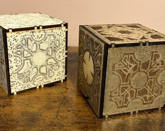 Laser-engraved Hellraiser Cube Wooden Box