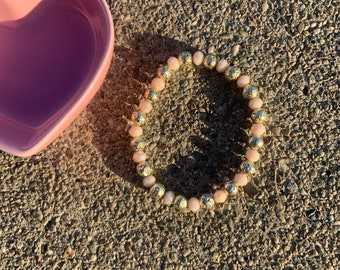 Blush Pink Gold Accent Bracelet | Rondelle Glass Beads | Beautiful Gift | Gift For Her