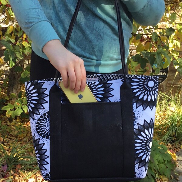 Monochrome Tote Day Bag made with Portuguese Cork - overnight bag, shopping bag, carryon, diaper bag, work tote