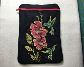 Pochette floreale e colibrì ricamata: borsetta foderata con cerniera, borsa da sera, pochette, borsetta per il ballo di fine anno, piccola borsa da sera.