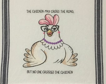 Strofinaccio ricamato Il pollo può attraversare la strada