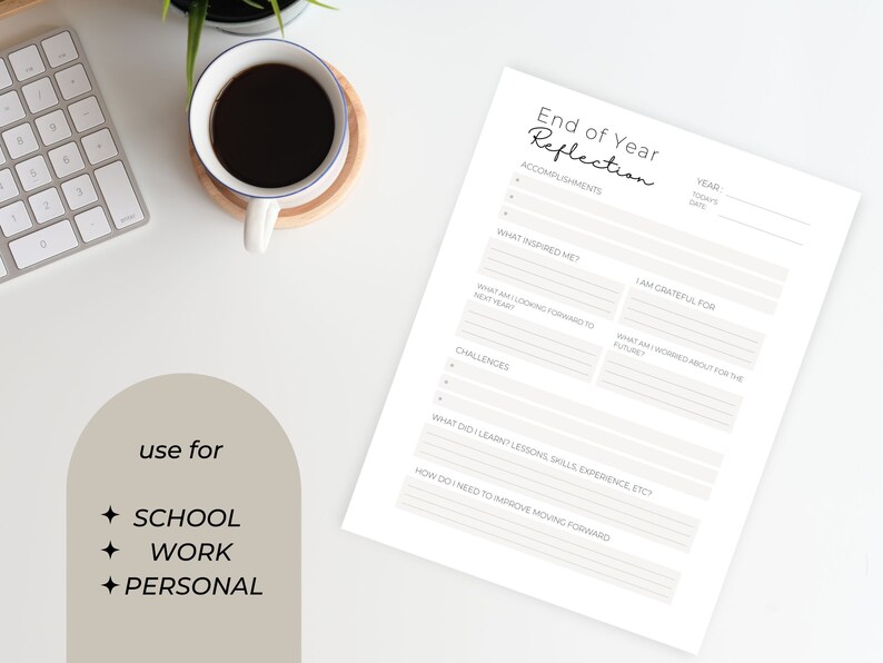 End of Year Reflection Worksheet, Yearly Reflection, Annual Review End of Year Reflection Worksheet, Yearly Reflection, Annual Review