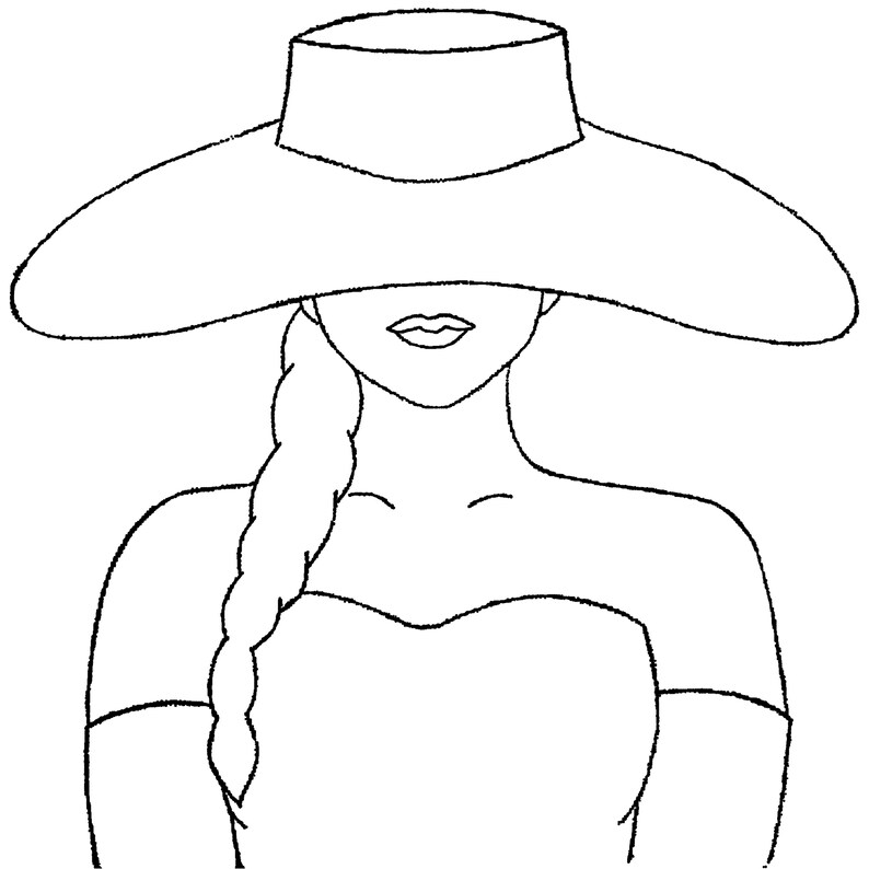 Predrawn Canvas, 12x12, Woman With Hat, Presketched Canvas, Sip and