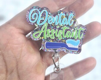 Dental Assistant toothbrush Badge Reel: Glitter ID Holder