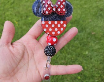 Handmade Mouse-Inspired Glitter Badge Reel, Classic look. Friends available too.