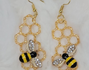 Beeautiful Honeycomb Earrings- Bee Earrings- Honey Earrings- Handcrafted Resin Jewelry in Various Colors