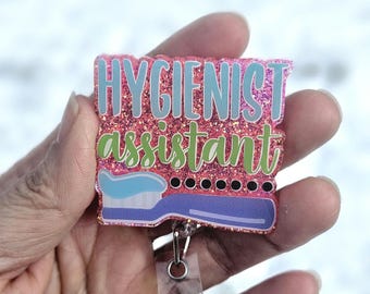 Hygienist Assistant toothbrush Badge Reel: Glitter ID Holder