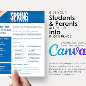 Youth Trip Information Handout | Canva | Template | Retreat | Youth Ministry | Student | Camp | Church | Printable | Download | Volunteer