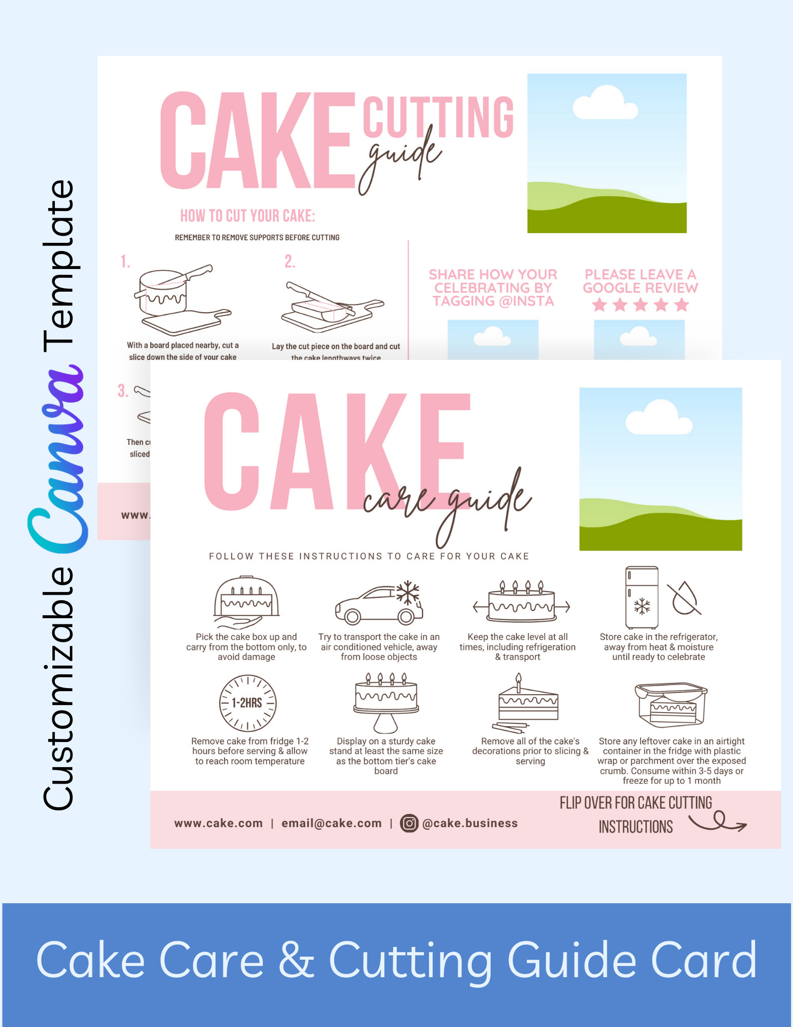 CANVA Cake Care & Cutting Guide Card Editable Template, Cake Care ...