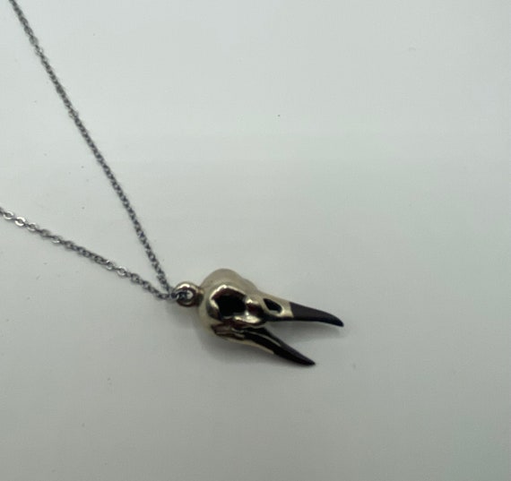 Raven skull pendant on silvertone chain, Mafia br… - image 4