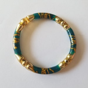 Vintage Bangle Bracelet with Gold and Turquoise