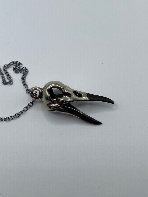 Raven skull pendant on silvertone chain, Mafia br… - image 1