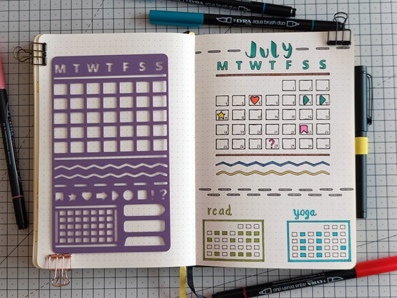 Bullet Journal Stencil for Journal and Planner, Monthly Layout Stencil,  Planner Template Stencil.