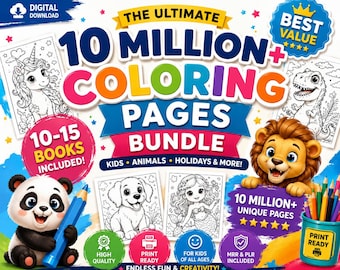 Pacchetto di oltre 10 milioni di pagine da colorare / Libri da colorare stampabili per bambini e adulti / Animali, unicorni, dinosauri, sirene / Download digitale