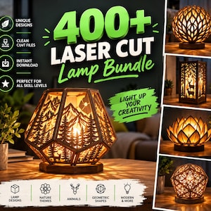 400+ Laser Cut Lamp Bundle | Wooden Night Light SVG DXF Files | Geometric Animal Nature Lamp Designs | Glowforge CNC Digital Download