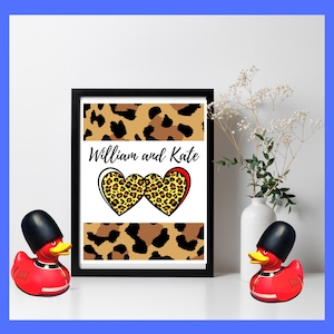 Kate Art für William und Kate Art für Prinzessin Kate Geschenk für Prinz und Prinzessin von Wales Niedliche schwebende Herzen Gepard für Prinzessin