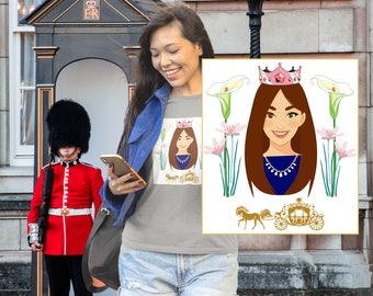 Princess Tshirt, Adult sizes Princess Shirt, Happy Pretty Princess wearing a pink crown and a necklace,  Unisex Jersey Short Sleeve Tee