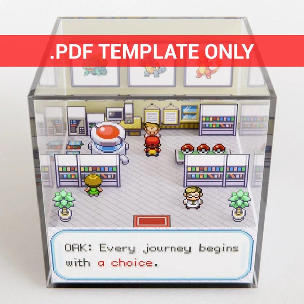 Diorama Cube PDF Template - Pokémon LeafGreen [Professor Oak's Lab] - Game Boy Advance