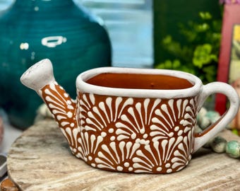 Handmade Talavera Style Barro  Cute Pitcher Planter Mexican Artesania