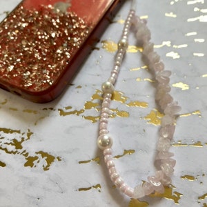Rose Quartz and Pearls Pink Phone Charm | Crystal Phone Charm