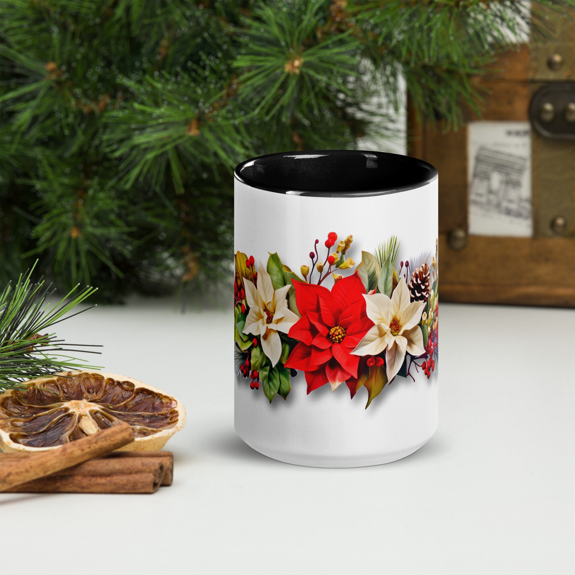 Tasse à Café En Forme De Couronne De Poinsettia De Noël Avec Couleur Intérieure - France