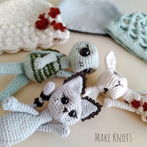 Amigurumi Cat, Turtle and Sheep with beanies- PDF crochet pattern