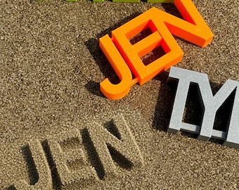 Juguete de playa personalizado, molde de arena con nombre en 3D, molde de arena con letras personalizadas, juguete de arena para niños, actividad de playa de verano.
