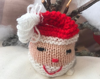 Small Hand knit Father Christmas Table decoration/gift perfect to sit over a Ferraro roche