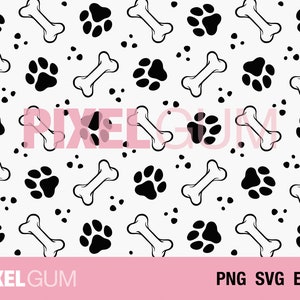 Seamless Dog Paw and Bone Pattern SVG, Dog Bone Pattern, Paws Digital Paper, Pet Print Background, Paw and Bone Clipart, png, eps, svg