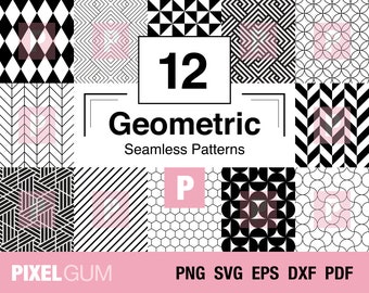 12 Geometric Seamless Patterns, Vector Line Art (SVG, PNG, EPS)