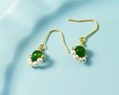 Natural Hetian Jade Earrings,Opal pearl earrings, Burmese Jade Earrings,Jade Dangle Earrings,Mother s Day Gift