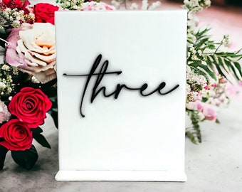 Acrylic Wedding Table Number, Number Spelled Out, Square Event Table Number