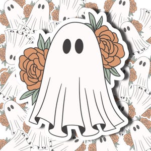 Floral Ghost Sticker Cute Halloween Sticker Spooky Vinyl Sticker Water Bottle Sticker Spooky Season Ghost Decal for Laptop