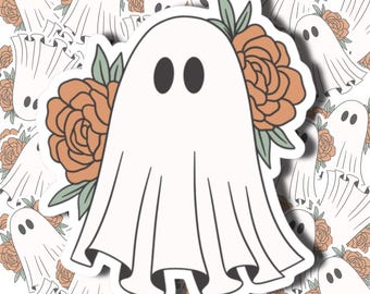 Floral Ghost Sticker Cute Halloween Sticker Spooky Vinyl Sticker Water Bottle Sticker Spooky Season Ghost Decal for Laptop