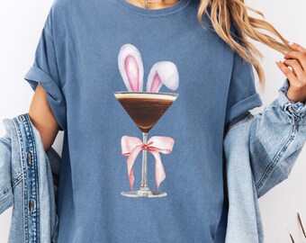 Bunny Espresso Martini Cocktail T-Shirt Fun Easter Tee Coquette Cocktail Shirt Brunch TShirt Espresso Martini Tee Bunny Ears Shirt