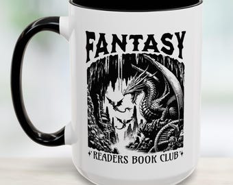 Fantasy lezers boekenclub koffiemok draak mok boekenliefhebber GIF fantasie thema drinkgerei lezers en schrijvers koffiemok boekenclub cadeau