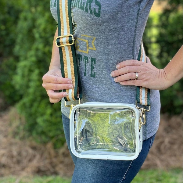UNC Charlotte | Clear Bag with White Outline and Matching Green and Gold UNCC Forty Niners Team Color Strap