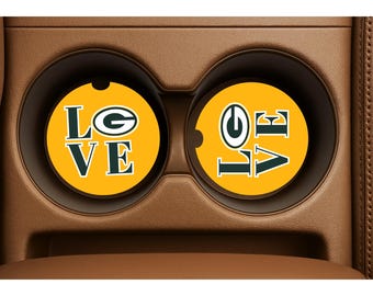 Juego de 2 posavasos personalizados para coche de fútbol de los Packers del equipo Love