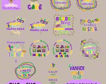 Mardi Gras Bundle, Mardi Gras Fleur de lis Fat Tuesday SVG, PNG, Cut File, and PDF - Digital Download