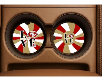 Conjunto de 2 porta-copos personalizados Team Love com o tema do San Francisco 49ers.