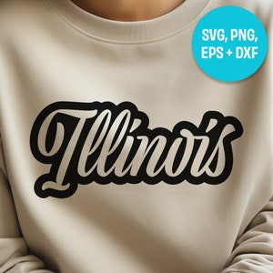Illinois SVG Eps Png, Retro Tekst svg, Home Staten, Patriottische TShirt Svg, Staat Sticker PNG, Shirt Design Cut File, Illinois Clipart, Digitaal