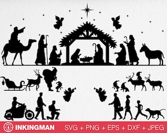 Nativity Scene Silhouette Bundle: Santa, People, Religious SVG (Digital Download)