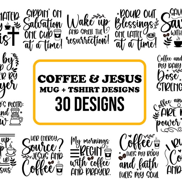 30 Kaffee und Jesus Design, Kaffee Design Bundle, Jesus Design Bundle, Kirchen Vektor, Kaffeebecher Design, kommerzielle Lizenz